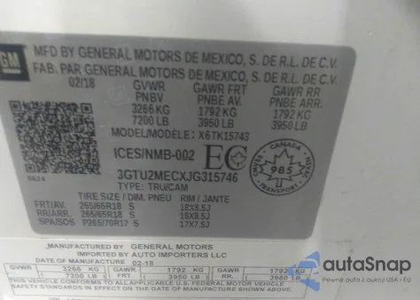 2018 GMC Sierra 1500 Sle from USA, damaged, VIN 3GTU2MECXJG315746